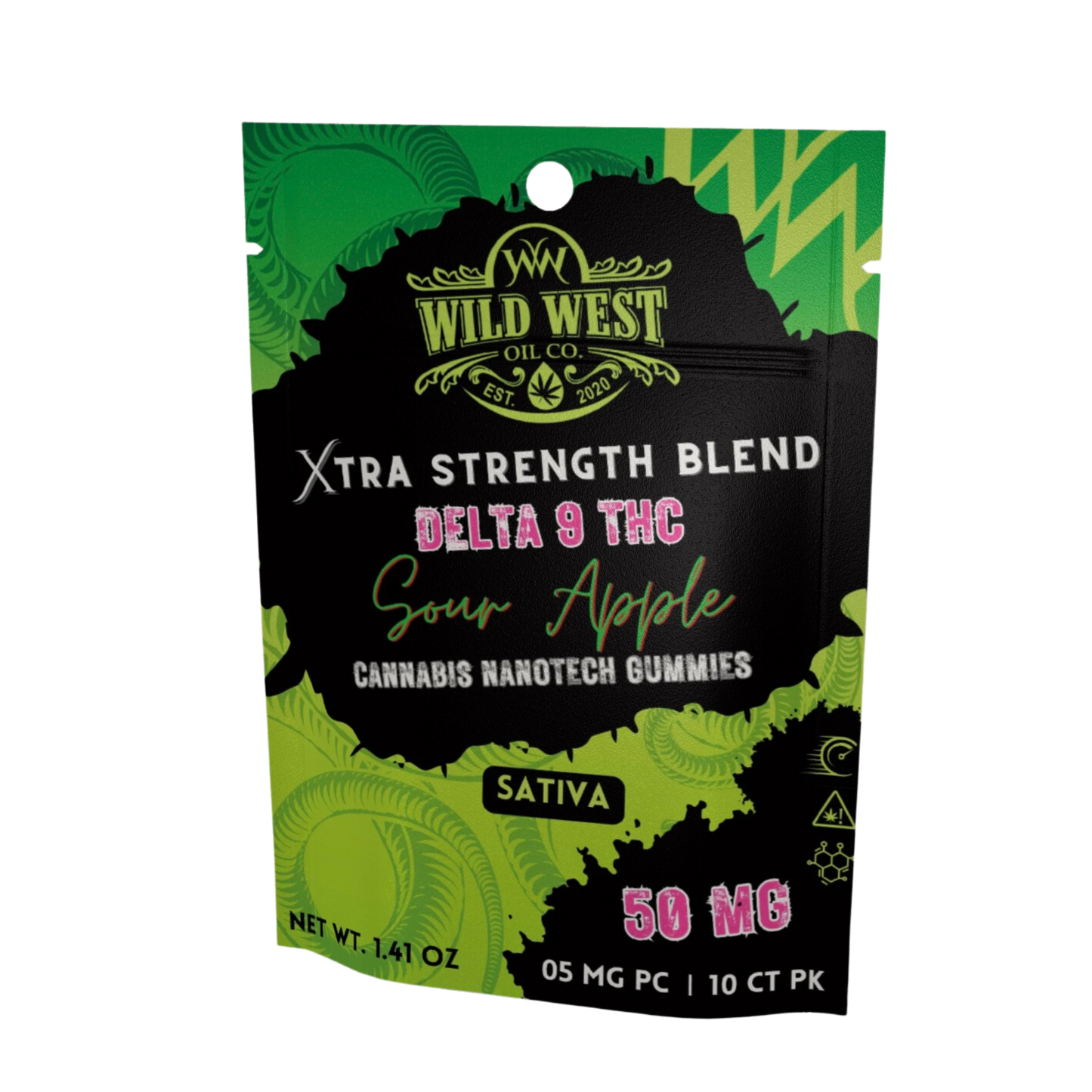 Sour Apple Sativa Gummies 50mg Pack